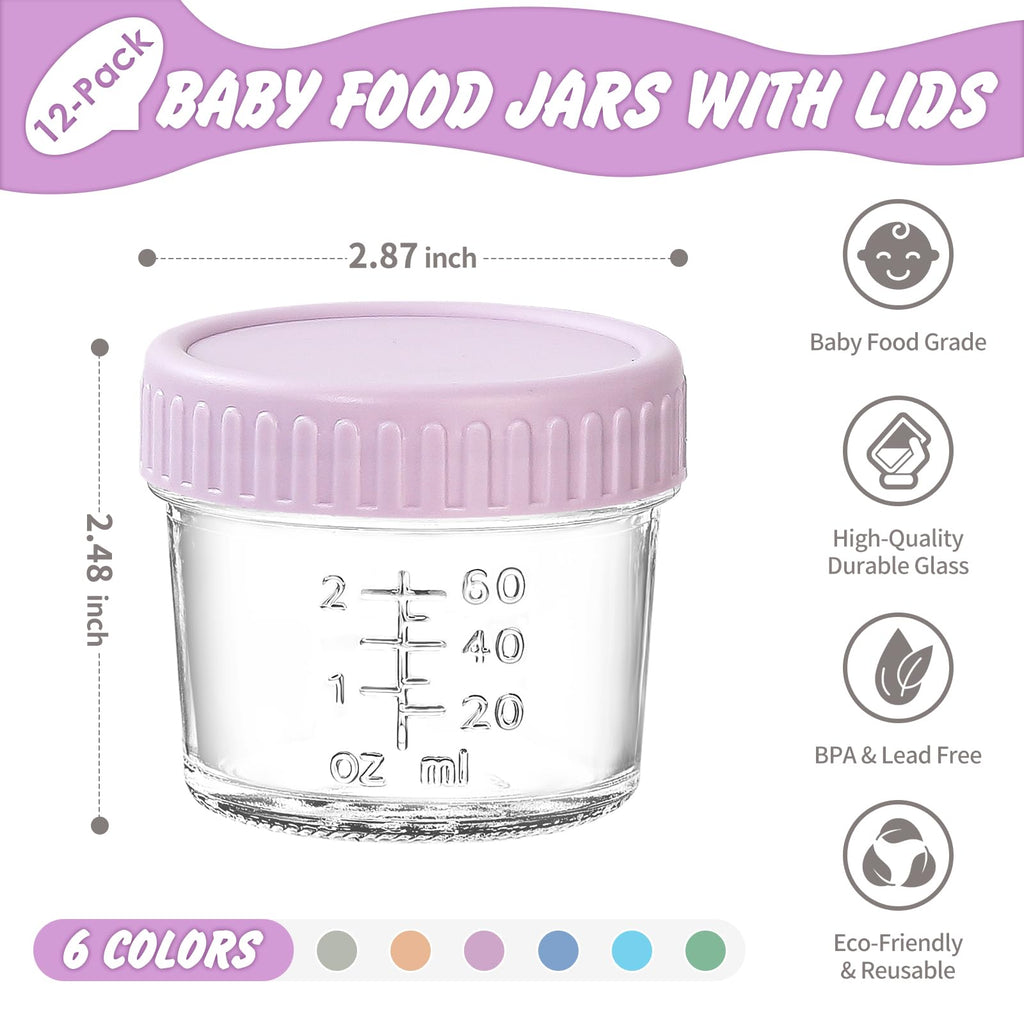 DRKIO 12 pcs Baby Food Storage Containers 4 Oz Small Glass Jars with Lids