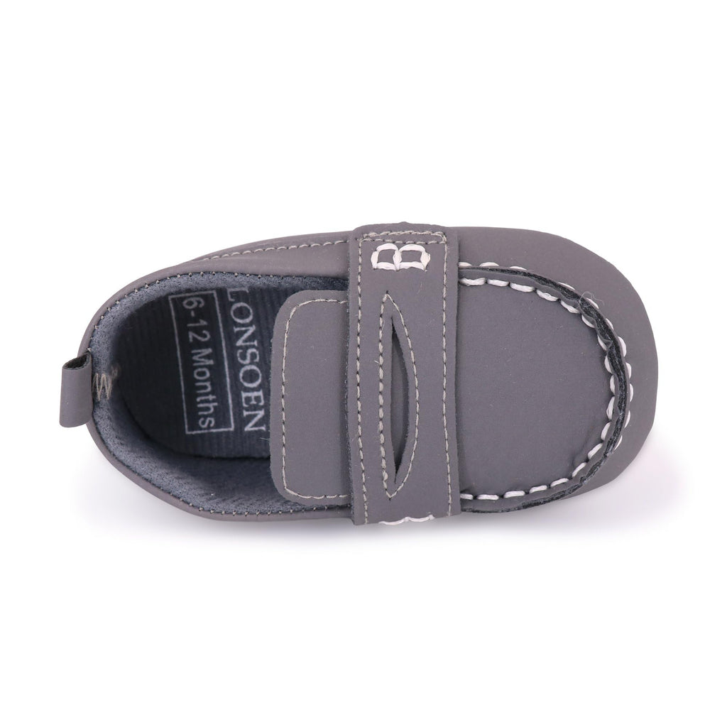 LONSOEN Baby Boys Girls Penny Loafers Infant Toddler Moccasins Soft Soles Dress Shoes,BAY231 Grey 0-6months CN11