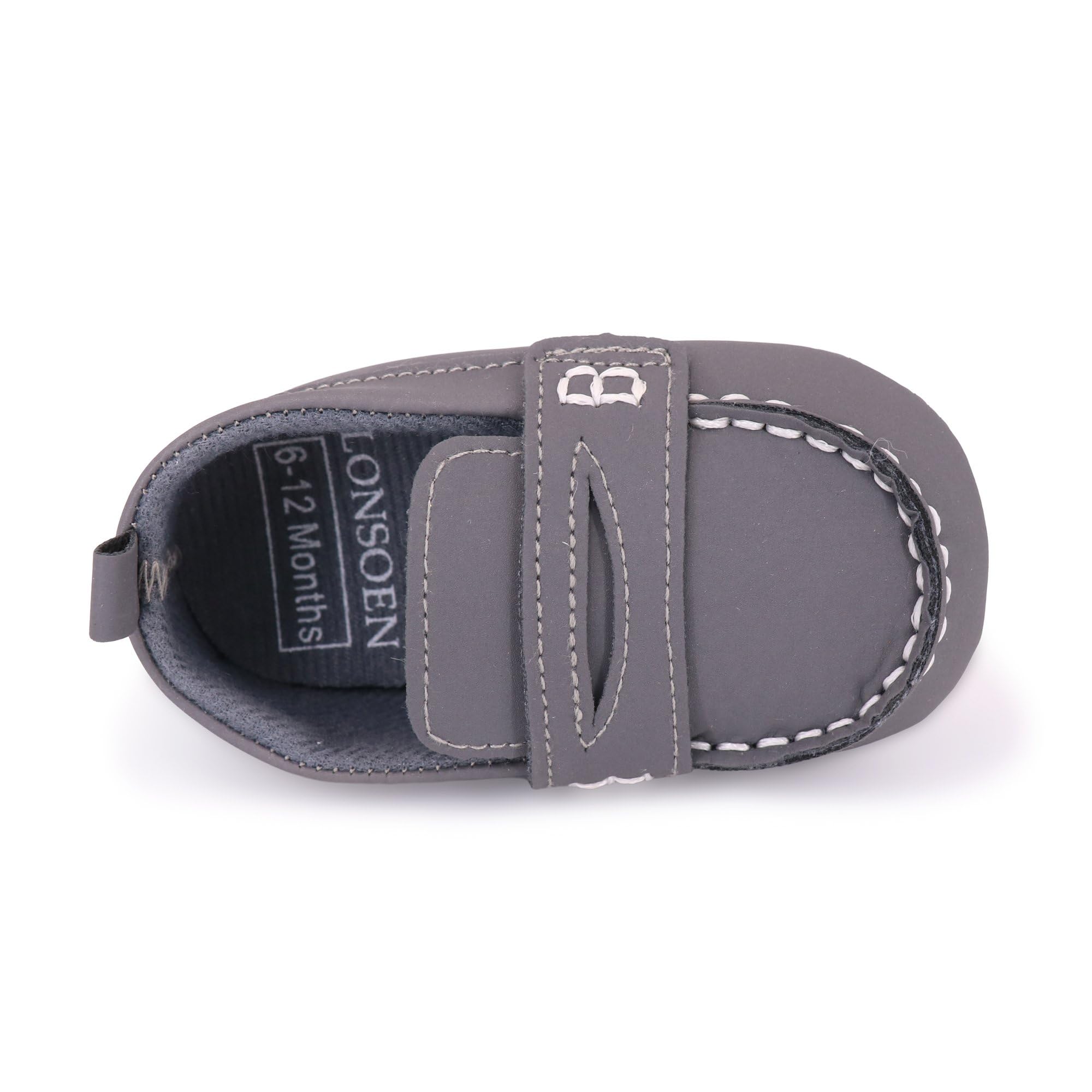 LONSOEN Baby Boys Girls Penny Loafers Infant Toddler Moccasins Soft Soles Dress Shoes,BAY231 Grey 0-6months CN11