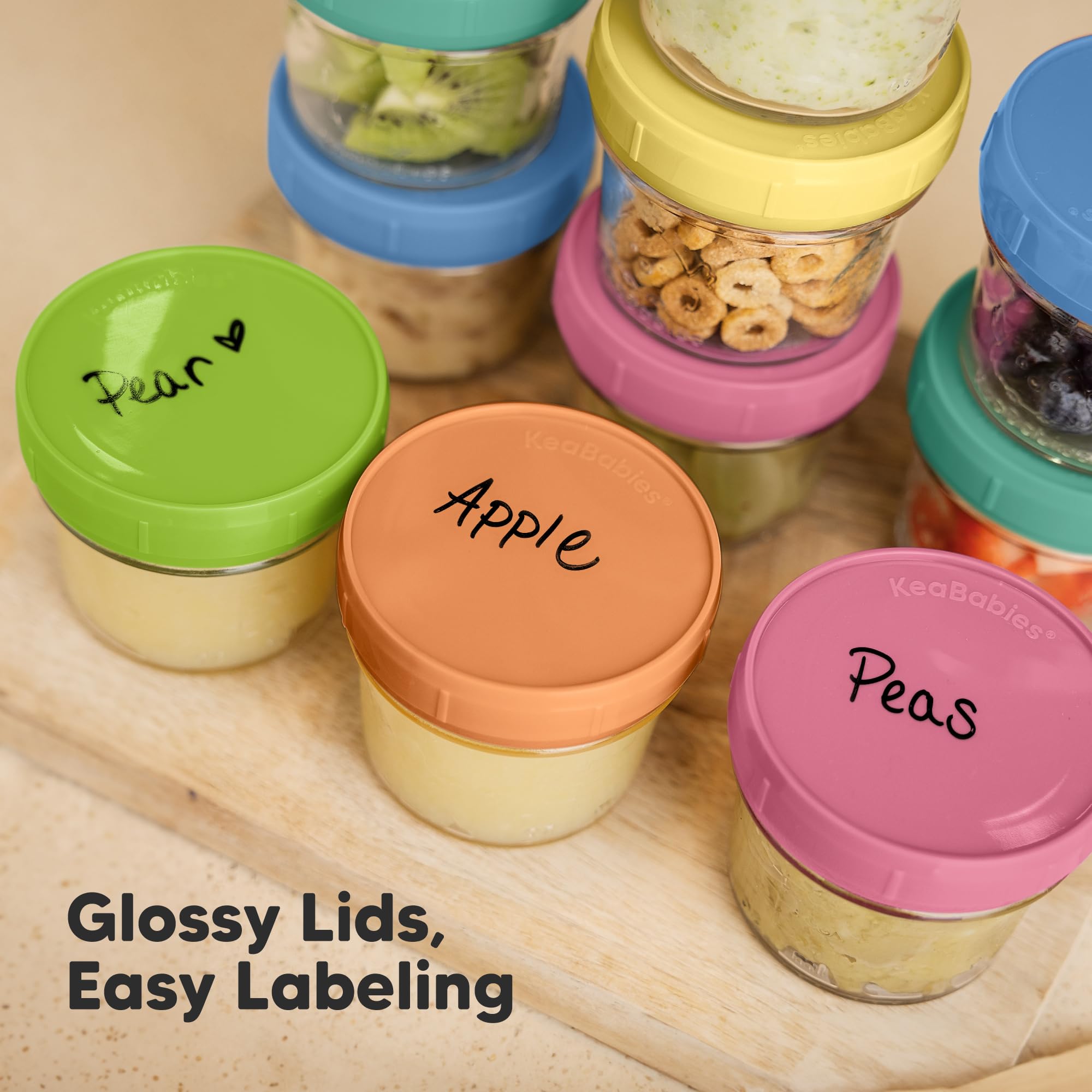 KeaBabies 12pk 4oz Glass Baby Food Containers with Lids, Leak-Proof (Kea)