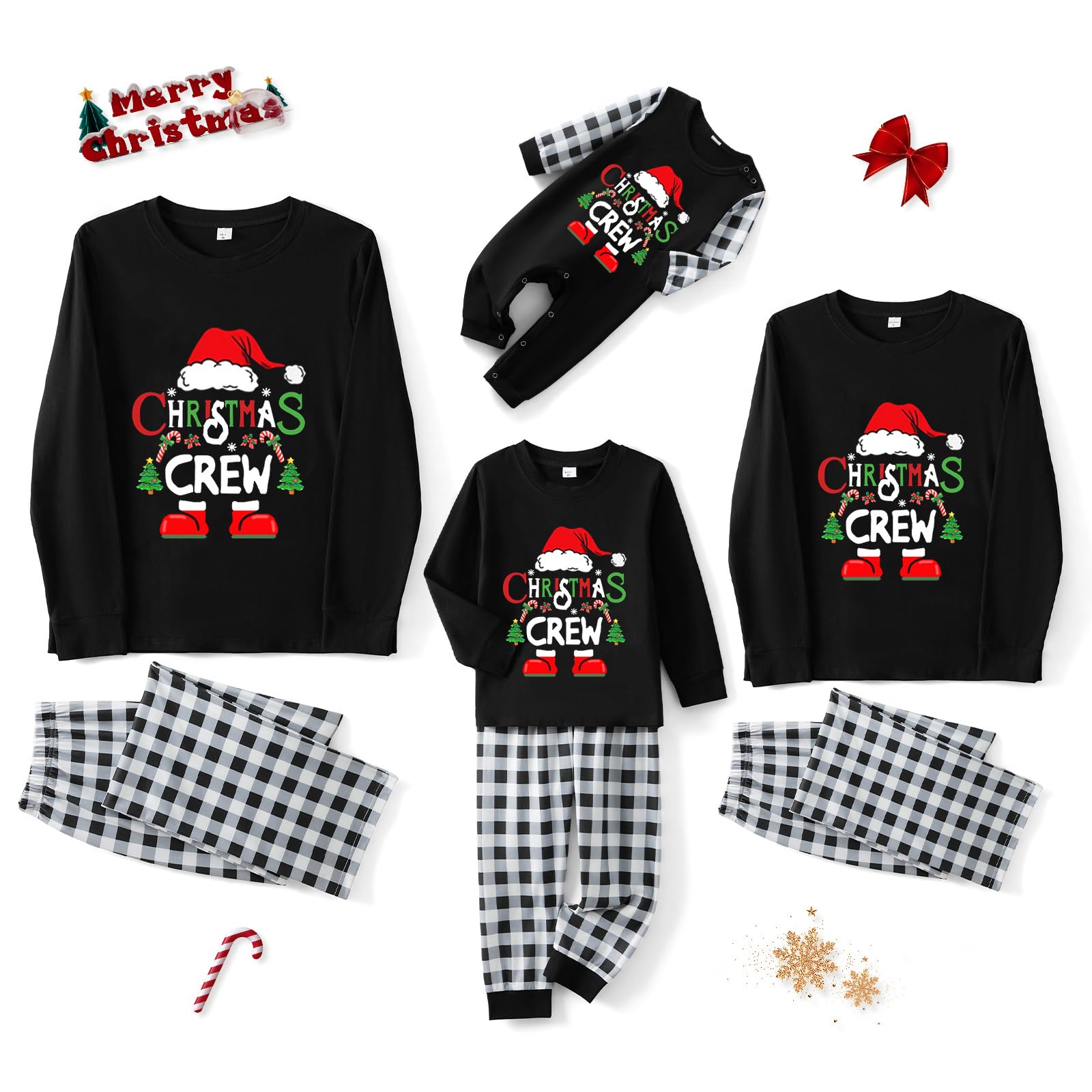 Awoscut Christmas Family Matching Pajamas Christmas Pjs Holiday Nightwear Sleepwear Sets Long Sleeve Pjs(kz-2, Mom, L)