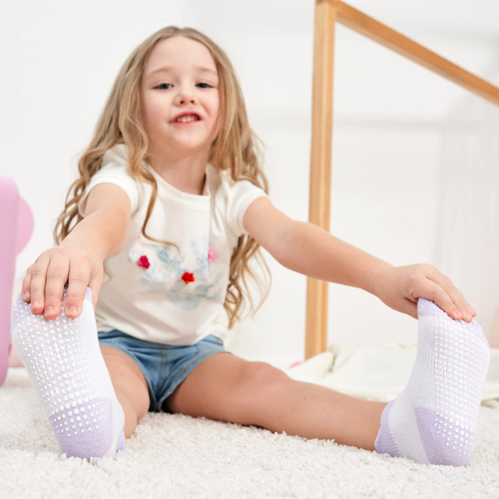 ZAPLES Baby Girls Non Slip Grip Ankle Socks with Anti Skid Soles for Infants Toddlers Kids, Mary Janes, 8-10 Years