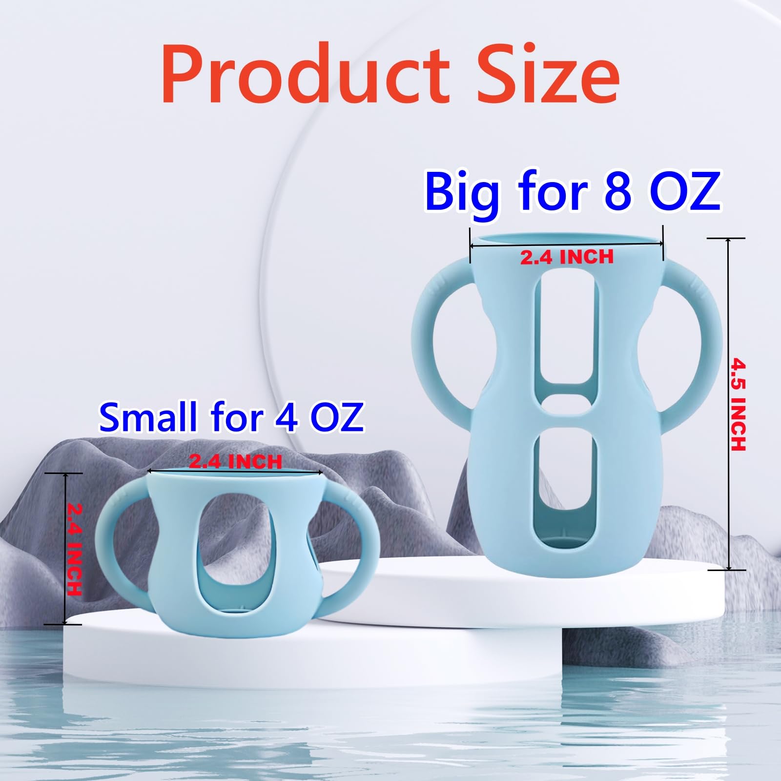 4 Silicone Sleeves with Handles for Avent Glass Bottles, 8 OZ, Mix Color