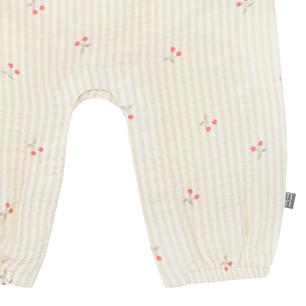Modern Moments by Gerber Baby Girls' Sleeveless Ruffle Romper, Beige Cherry Stripe, 18 Months