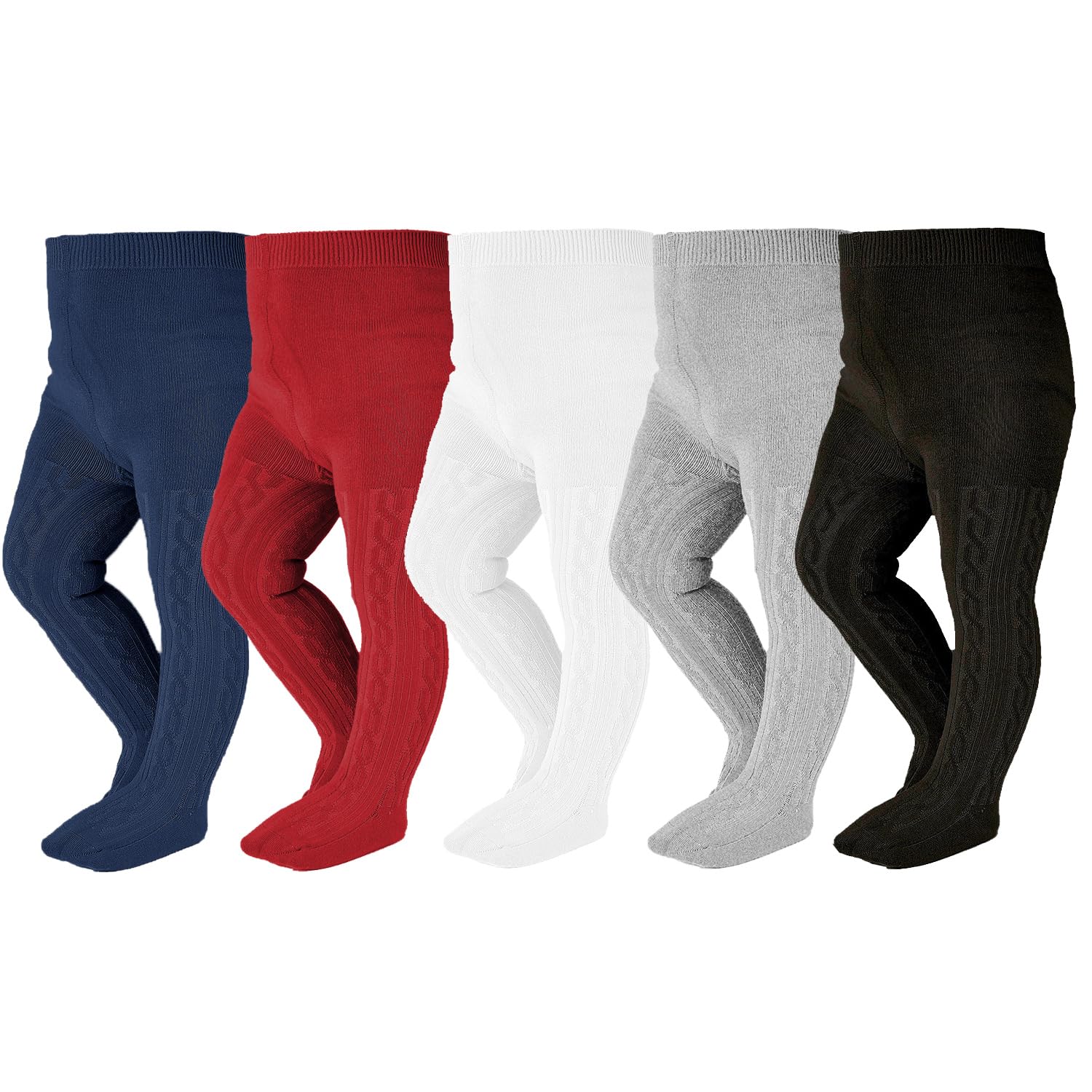 EPEIUS Toddler Tights Baby Girls Seamless Cable Knit Leggings Solid Cotton Stockings Footed Pants Dress Tights Clothes for 12-24 Months 5 Pack,Black/Ivory/Light Grey/Navy/Burgundy