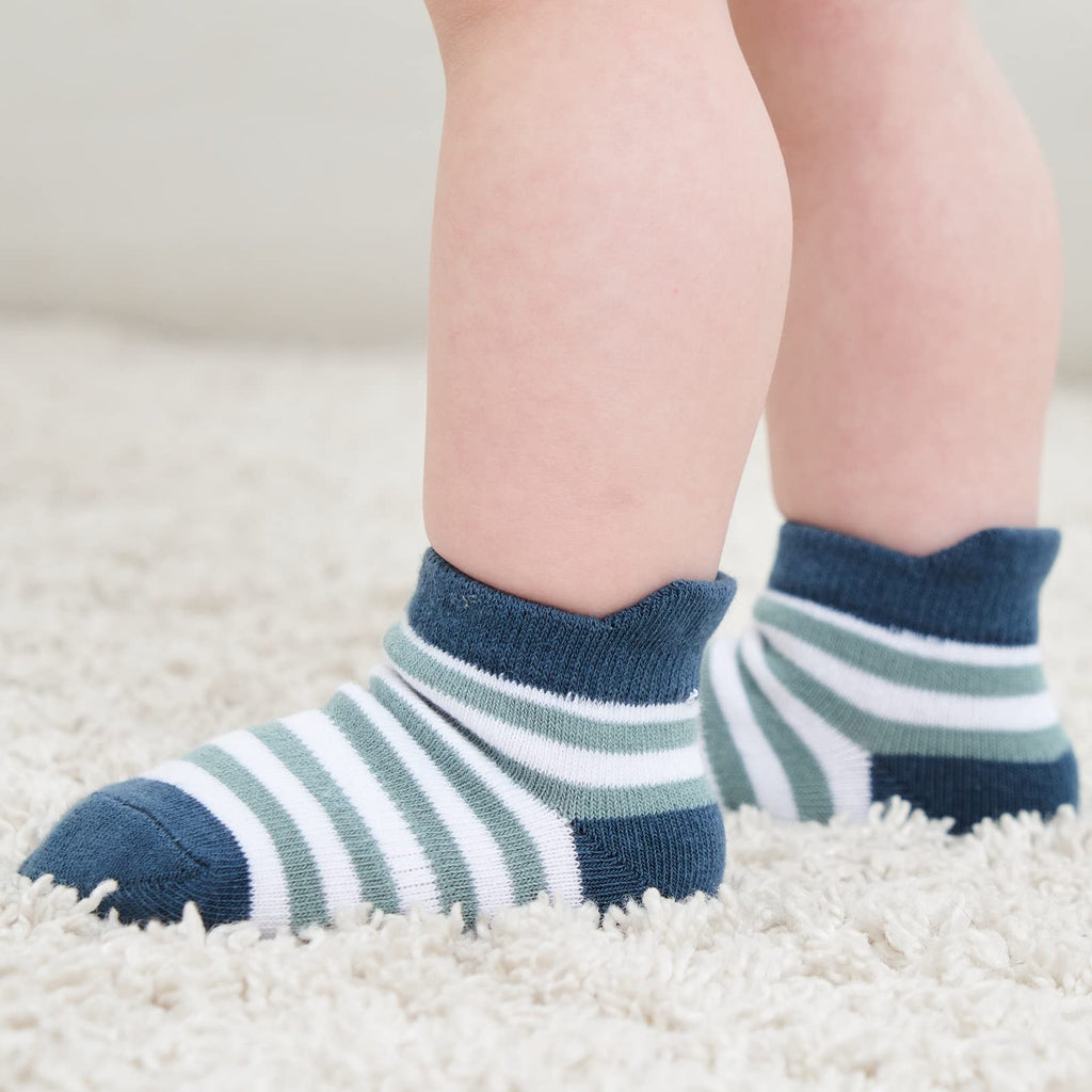 ZAPLES Baby Boys Non Slip Grip Ankle Socks with Non Skid Soles for Infants Toddlers Kids, 12 Pairs, Stripes Assort, 8-10 Years