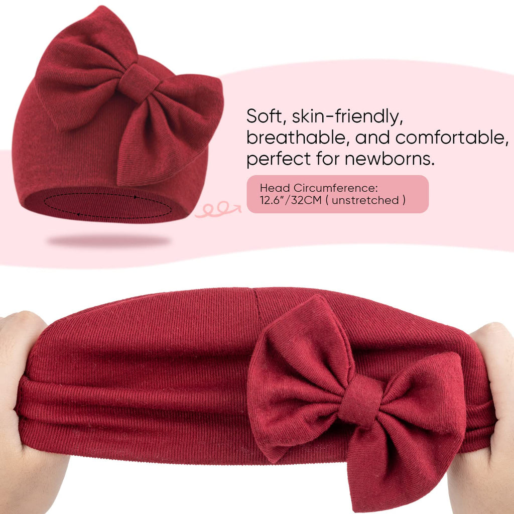 DRESHOW BQUBO Newborn Baby Girls Hats Mittens Set Hospital Hat Beanie Infant Bow Hats Baby Cotton Gloves No Scratch Mittens for 0-6 Months