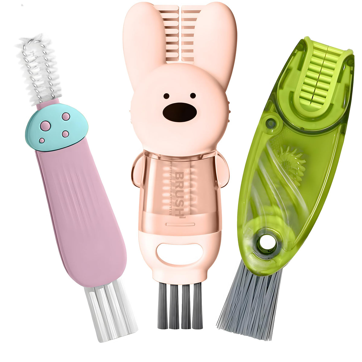 Cup Lid Cleaning Brush, Multifunctional Set with 3 in 1 Lid Cleaner and Two 4 in 1 Cup Lid Cleaning Brushes, Cleaning Brush Tool for Bottles, Straws, Tumblers, Travel Mug Caps, Portable Kit (Yellow)