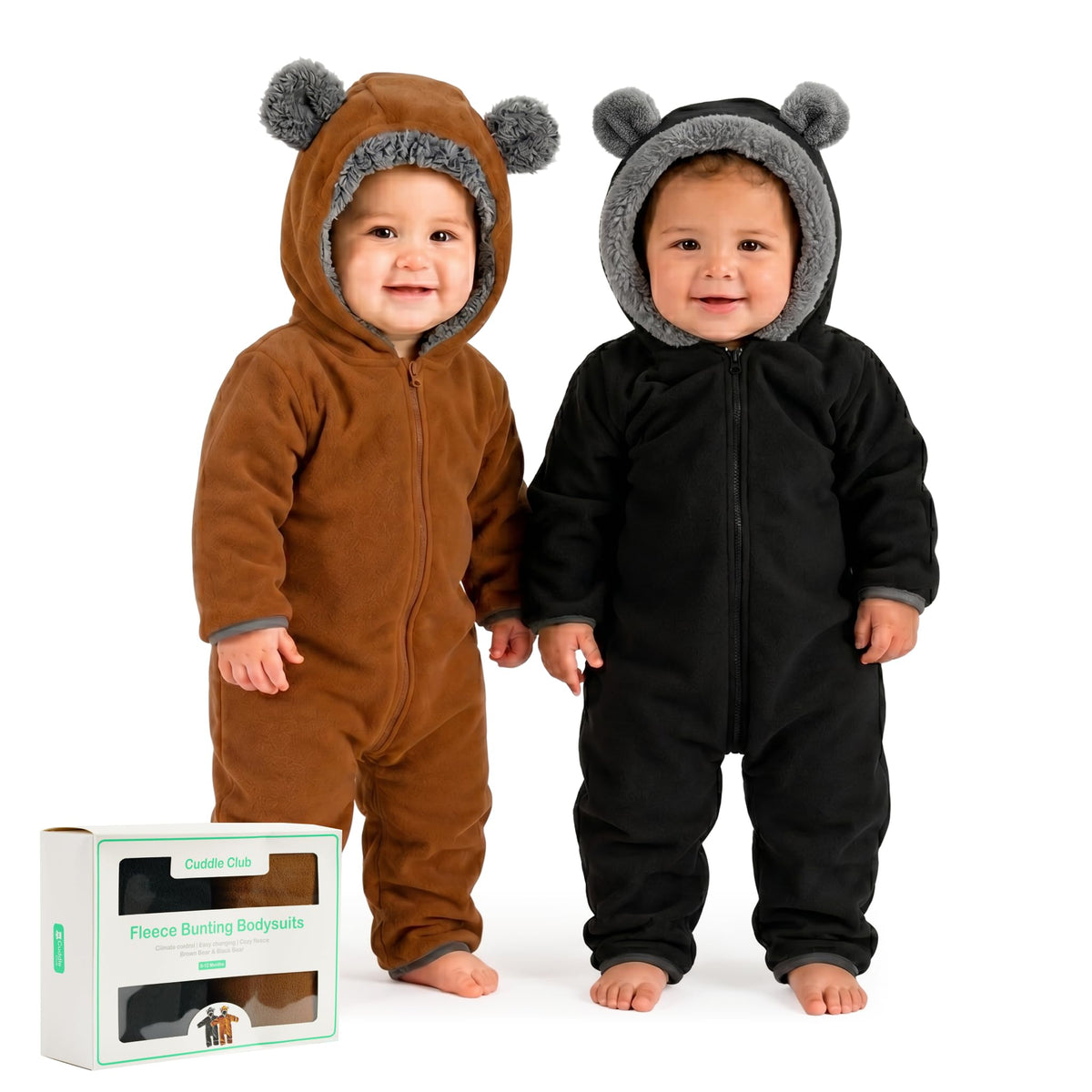 Cuddle Club Fleece Baby Bunting Bodysuit Hoodie, 2pc Gift Set, Newborn - 5T
