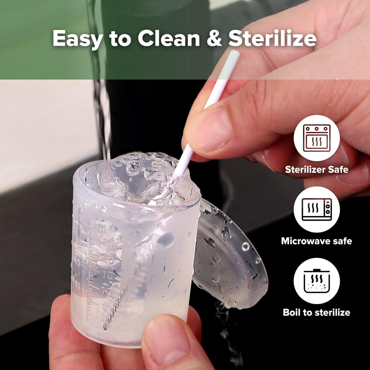haakaa Silicone Measuring & Feeding Lidded Cup(pre-sterilised)-25ml-2pcs, 3-in-1 Colostrum Collection Cup for Collect, Store & Feed, Premium Silicone Maded, with Tube Cleaning Brush