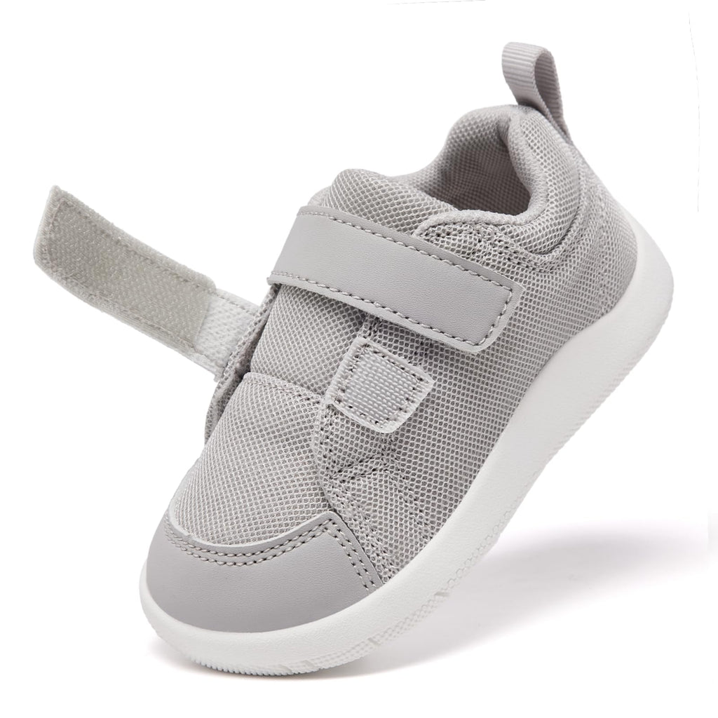 MORENDL Toddler Shoes Baby Wide Toe Box Barefoot Shoes Boy Girl Walking Shoes Non-Slip Minimalist Sneakers Comfort Zero Drop Tennis Outdoor Activities LightGrey Mesh 15-18 Months
