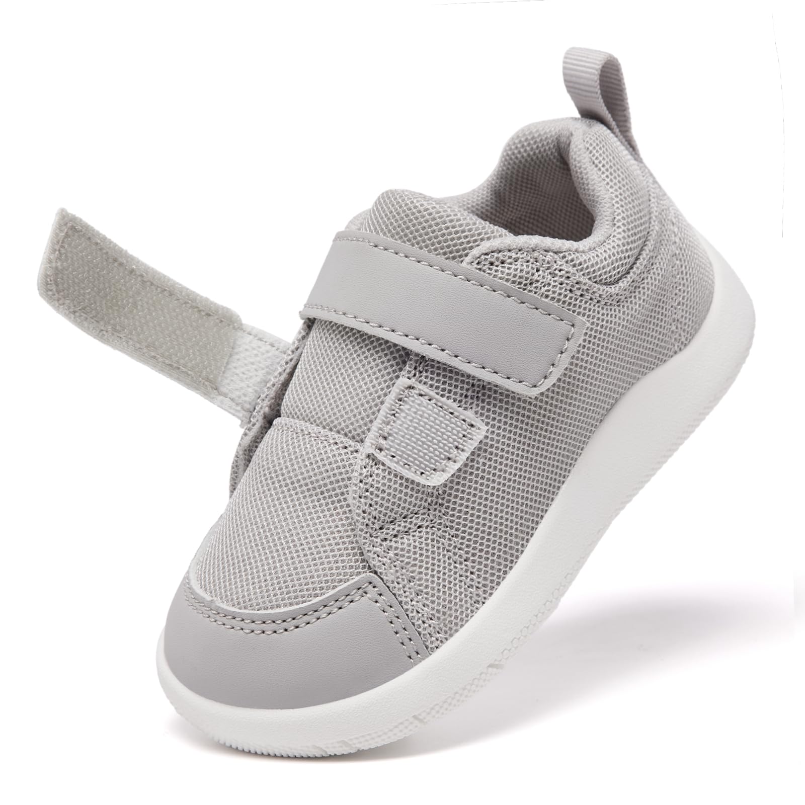 MORENDL Toddler Shoes Baby Wide Toe Box Barefoot Shoes Boy Girl Walking Shoes Non-Slip Minimalist Sneakers Comfort Zero Drop Tennis Outdoor Activities LightGrey Mesh 15-18 Months