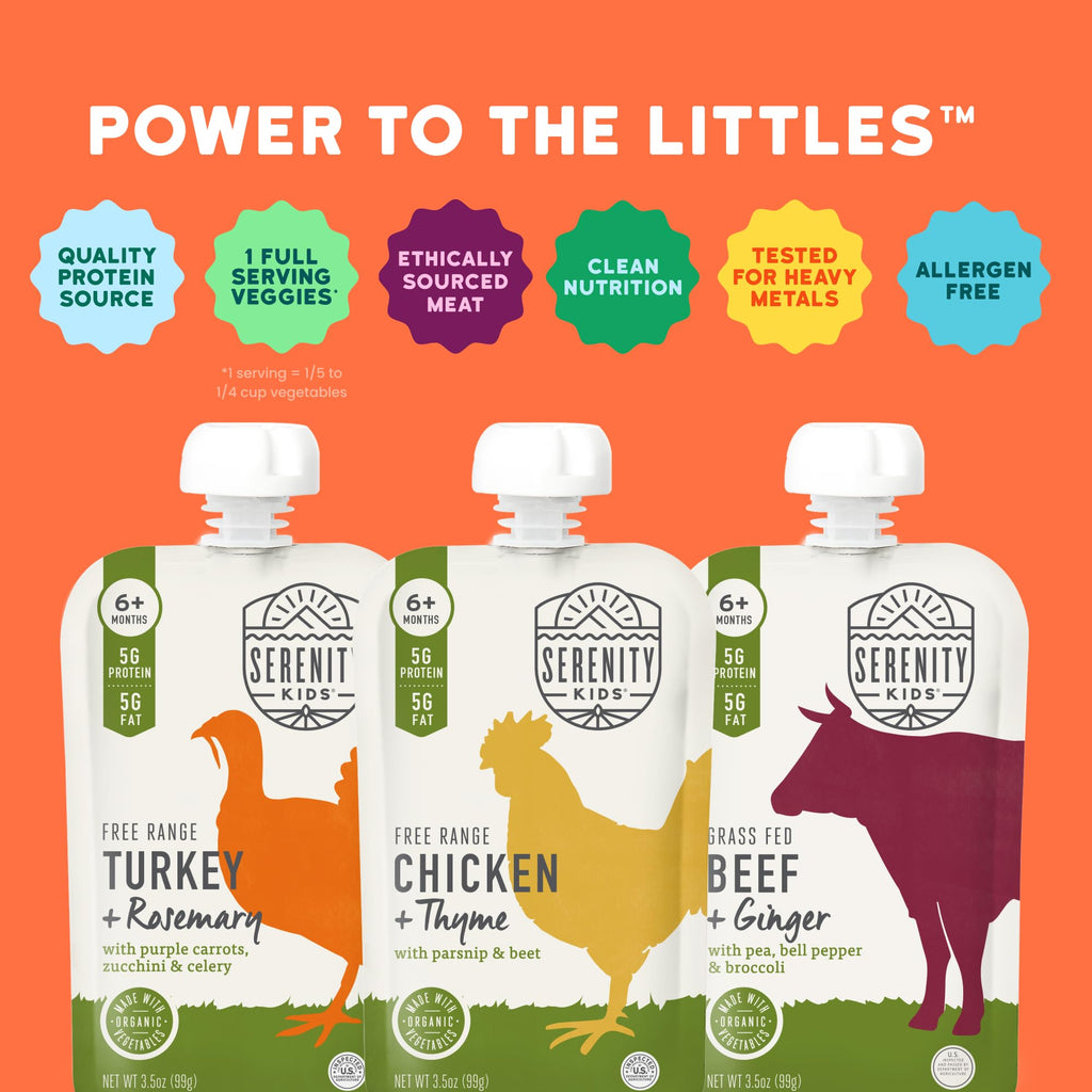 Serenity Kids Organic Baby Food Pouches, 5g Protein, 3.5 Oz, 6 Pack
