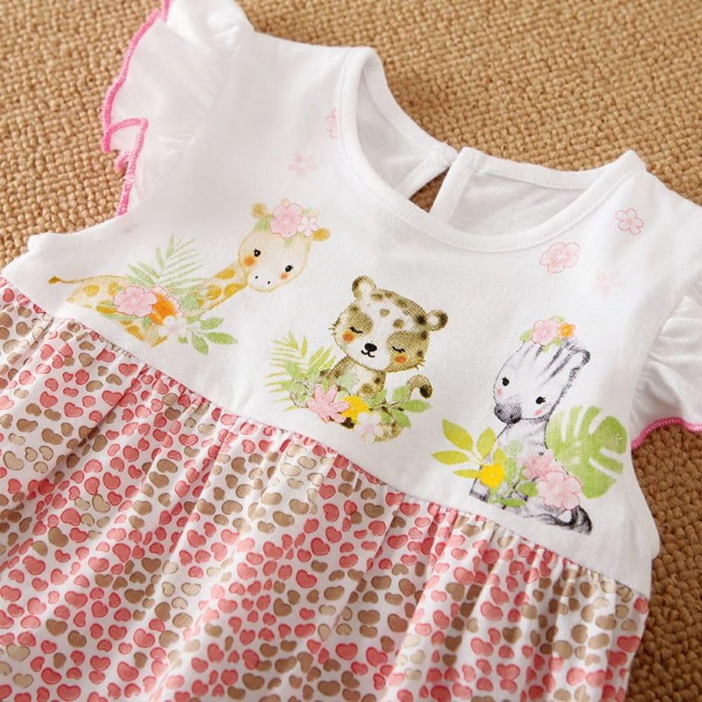 Aoswep - Newborn Baby Girl Clothes+Sweet Cartoon Animal Printed Baby Romper (0-3 Months)