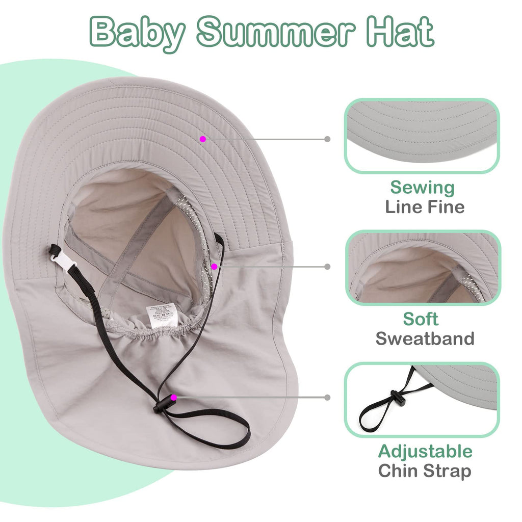 XIAOHAWANG Girls Sun Hat Baby Beach Hats Boys UPF 50+ Kids Summer Protection Cap Toddler Breathable Caps Wide Brim (2-6Years, Grey)