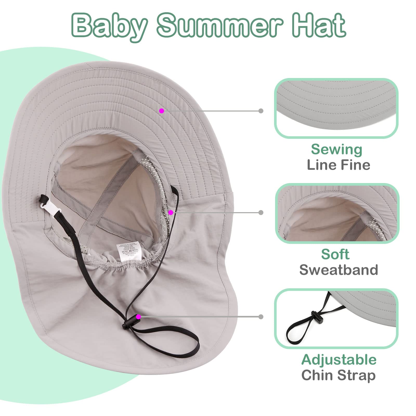 XIAOHAWANG Girls Sun Hat Baby Beach Hats Boys UPF 50+ Kids Summer Protection Cap Toddler Breathable Caps Wide Brim (2-6Years, Grey)