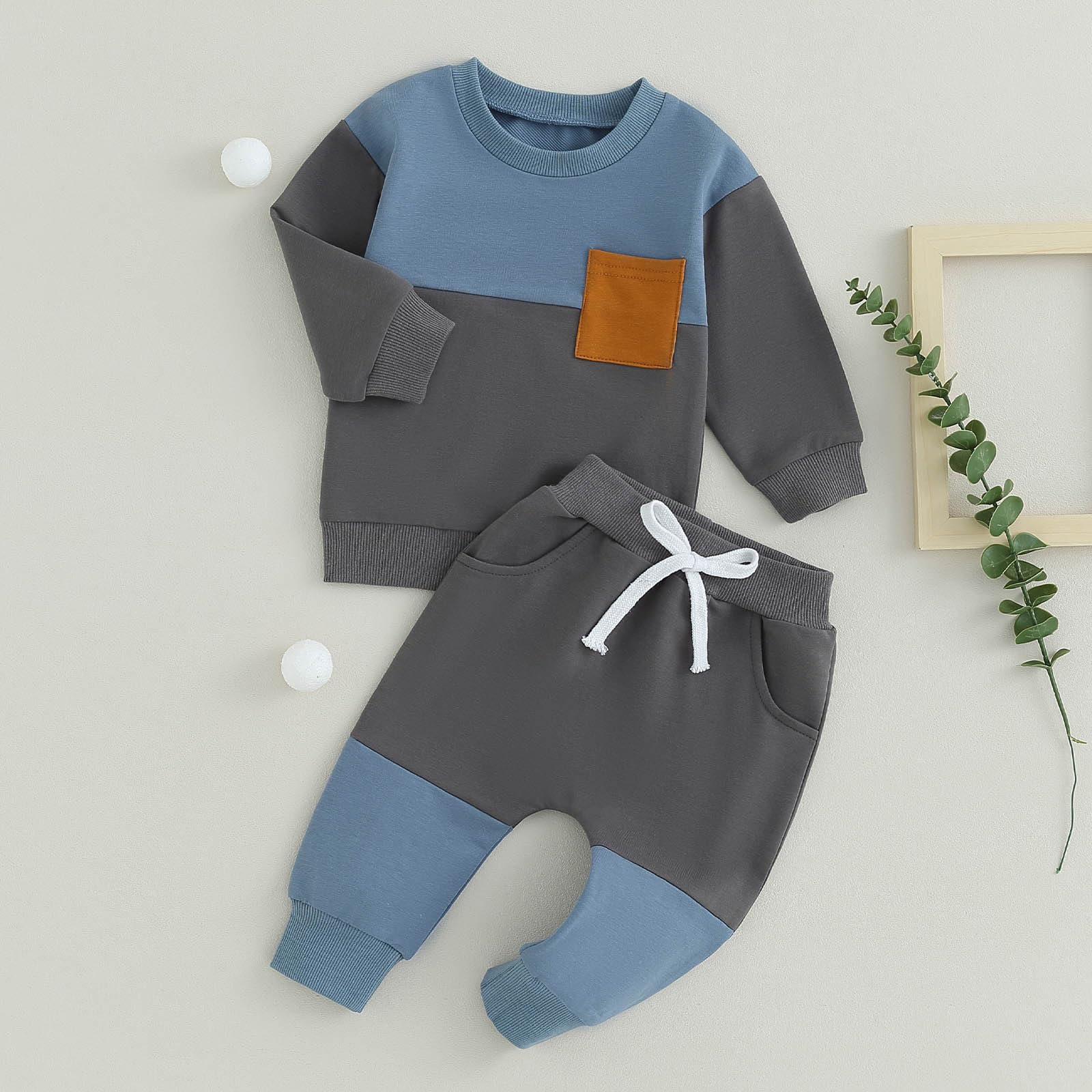 GGBNOMER Toddler Baby Boy Fall Clothes Waffle Contrast Color Sweatshirt Pants Sets Infant Winter Outfits 6 12 18 24 Months (Letter Gray, 18-24 Months)