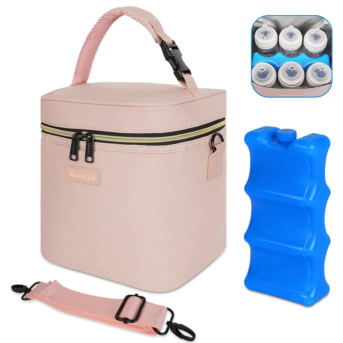 Mancro Breastmilk Cooler Bag with Ice Pack Fits 6 Baby Bottles Up to 9 Oz