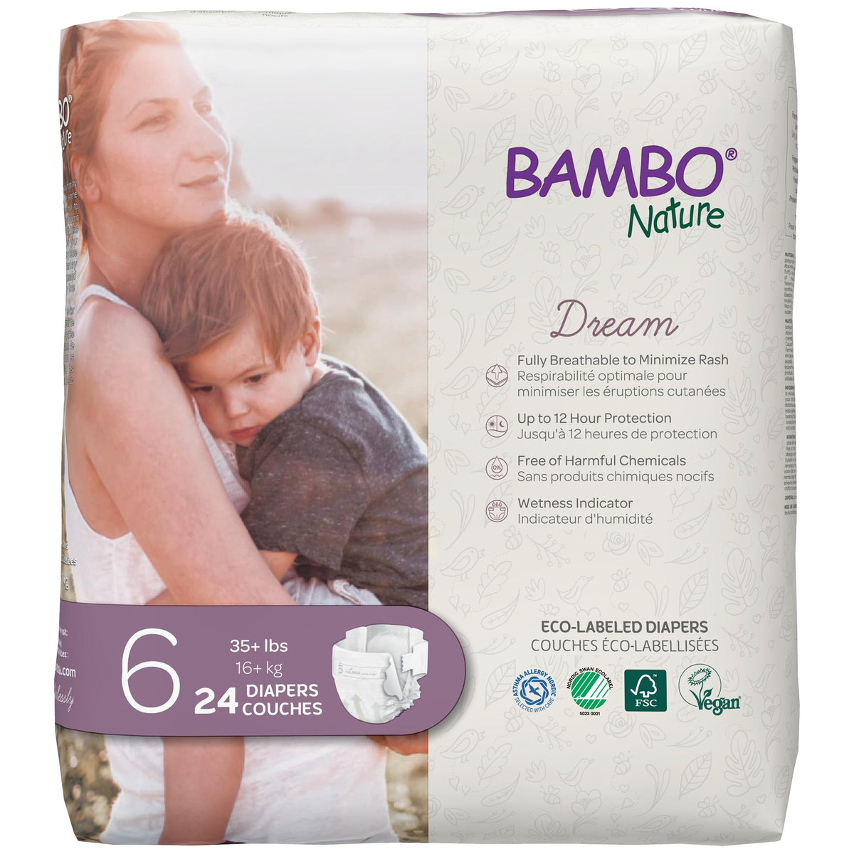 Bambo Nature Hypoallergenic Dream Baby Diapers, Eco-Labeled Sustainable Diapers, Enhanced Leakage Protection, Totally Chlorine-Free, Skin Friendly, and Super Absorbent - Size 1 (4-9lbs) - 36 Count