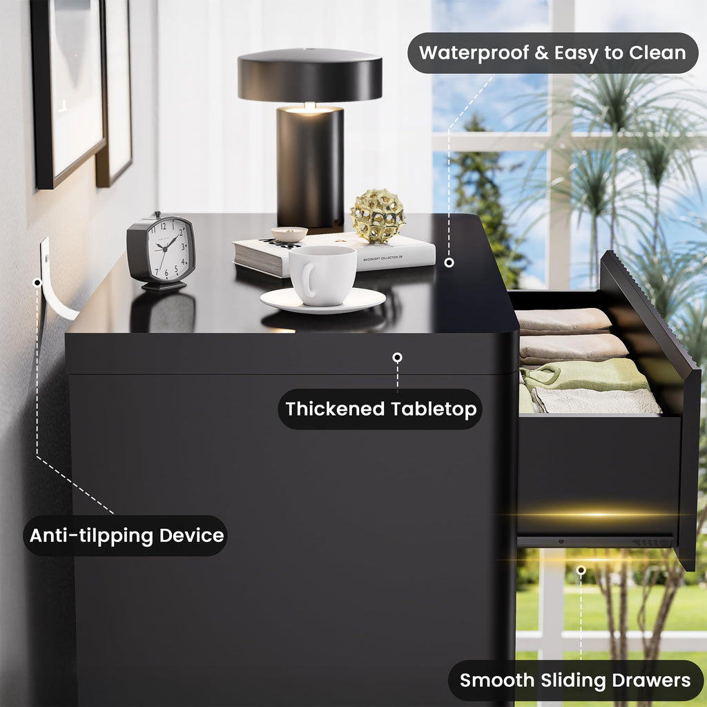 Standifurno Black 56" Tall Dresser for Bedroom, Fluted Modern 6 Drawers Deep Dressers, Wood Chest of Drawers with Handleless, Curved Profil Storage Closet Dressers for Bedroom, Living Room, Hallway