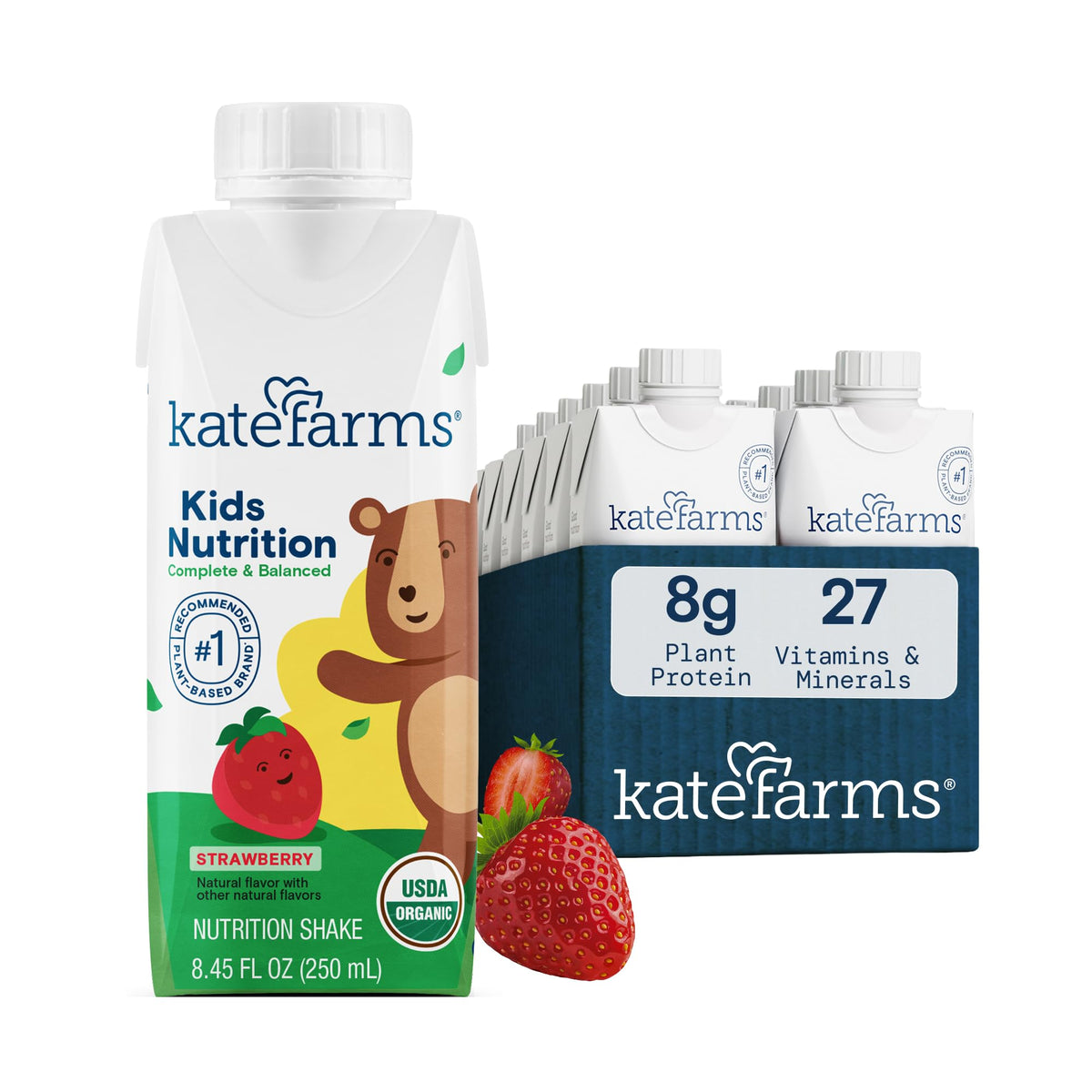 KATE FARMS Kids Nutrition Shake, Strawberry, 8g Protein, 6 Pack