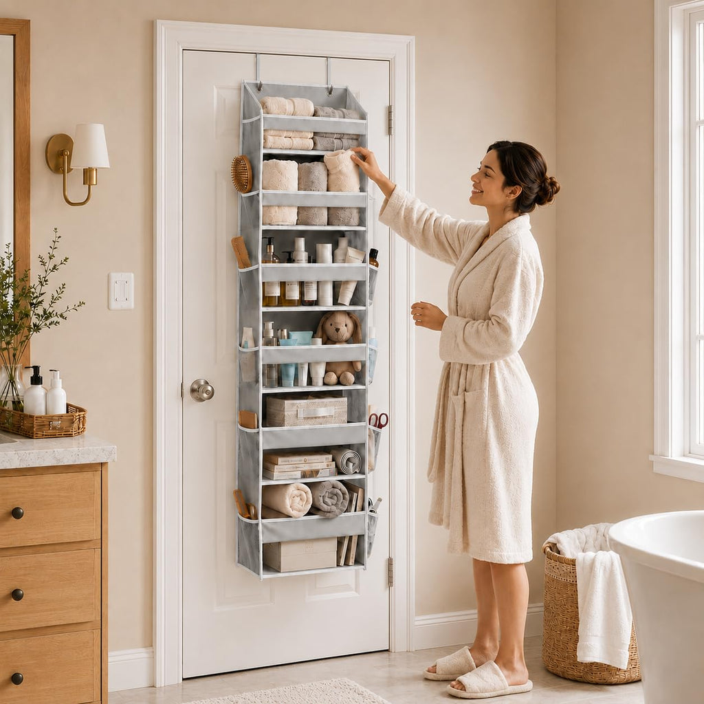 HOMELUX THEORY Over the Door Organizer, 6-Tier, 100D Fabric, Light Gray 1pc
