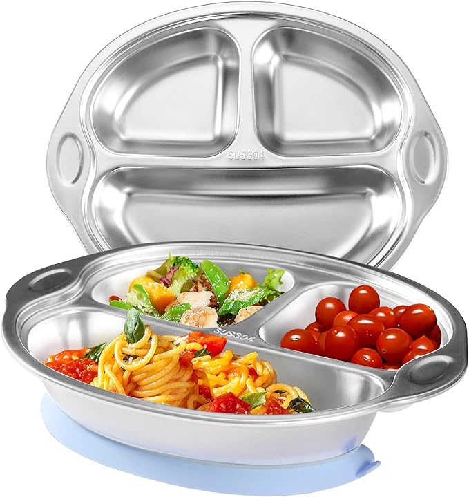 Stainless Steel Baby Suction Plates: Divided Plates for Babies and Toddlers, Made of 100% Food-Grade Materials Ideal for Baby-Led Weaning BPA-Free Toddler Feeding Dishwasher Safe Purple