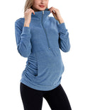 GINKANA Women's Maternity Long Sleeve Shirt Lapel Half Zip Up Sweatshirt Solid Casual Pullover Tops,Teal,XL