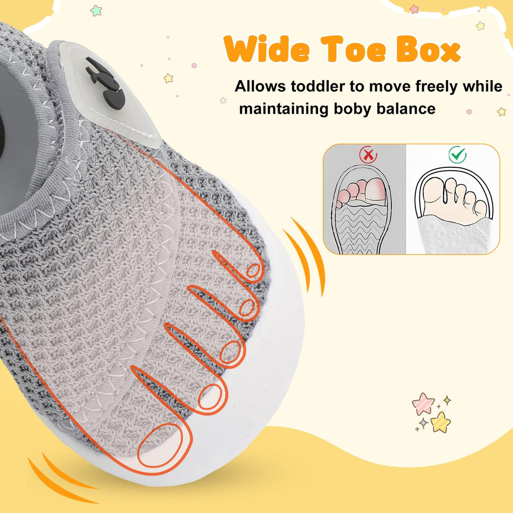 FEETCITY Baby Shoes Boys Girls Baby First Walking Shoes Wide Newborn Crib Shoe Slip On Infant Sneakers Dark Grey
