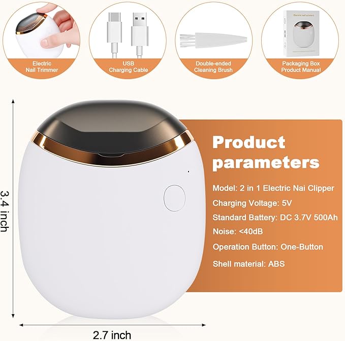 Electric Nail Clipper, Automatic Nail Clipper, 2-Speed Adjustable, USB Rechargeable Safe Automatic Baby Electric Nail Trimmer, Suitable for Babies, Children