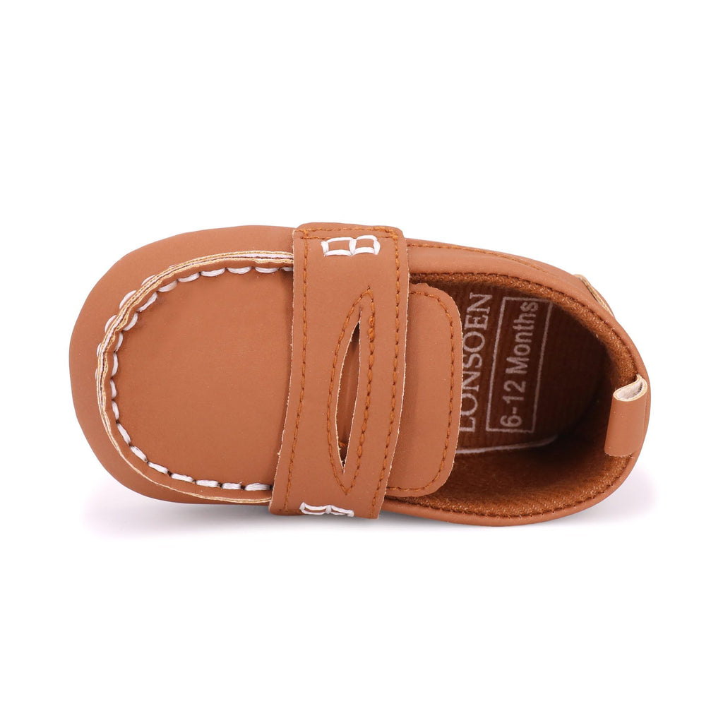 LONSOEN Baby Boys Girls Penny Loafers Infant Toddler Moccasins Soft Soles Dress Shoes with Box, BAY233 Brown 6-12months CN12