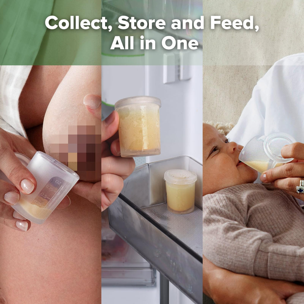 haakaa Silicone Measuring & Feeding Lidded Cup(pre-sterilised)-25ml-2pcs, 3-in-1 Colostrum Collection Cup for Collect, Store & Feed, Premium Silicone Maded, with Tube Cleaning Brush