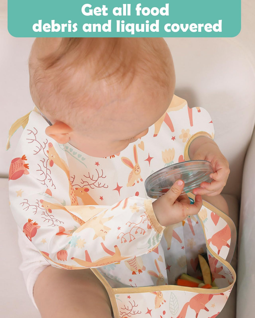 Lictin 3 Pack Baby Bibs for Boy or Girl, Cute Long Sleeve Bib, Waterproof Bibs for Toddlers,Adjustable Closure Baby Smock, Mess Proof Baby Bib, 6-24 Months Reusable Infant Baby Bibs