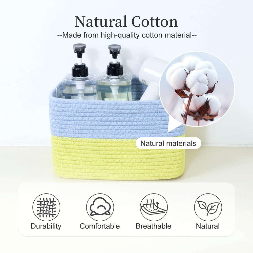 Hopegiver 3 Pack Rainbow Woven Storage Baskets for Shelves, 11x8x7 Inch Cotton Rope Decorative Organizer Bins for Blanket Clothes Book Baby Pet, Colorful Toy Basket for Kids Room, Playroom, Nursery