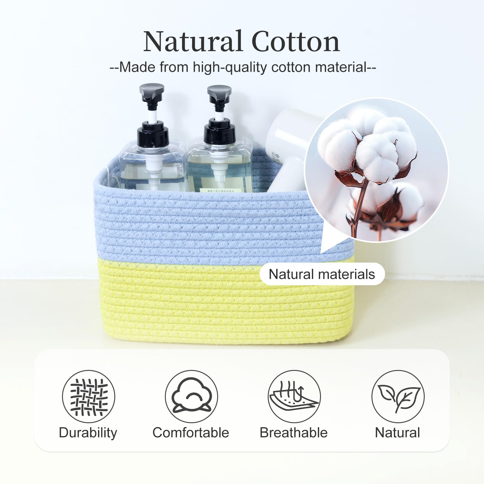 Hopegiver 3 Pack Rainbow Woven Storage Baskets for Shelves, 11x8x7 Inch Cotton Rope Decorative Organizer Bins for Blanket Clothes Book Baby Pet, Colorful Toy Basket for Kids Room, Playroom, Nursery