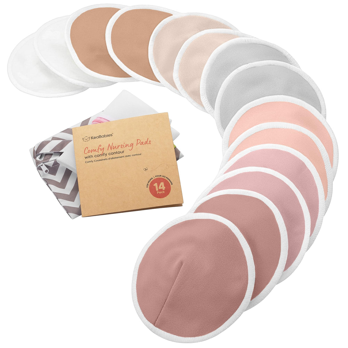 Organic Nursing Pads, 14 Washable Breast Pads,Wash Bag (Bare Beige, L 5")