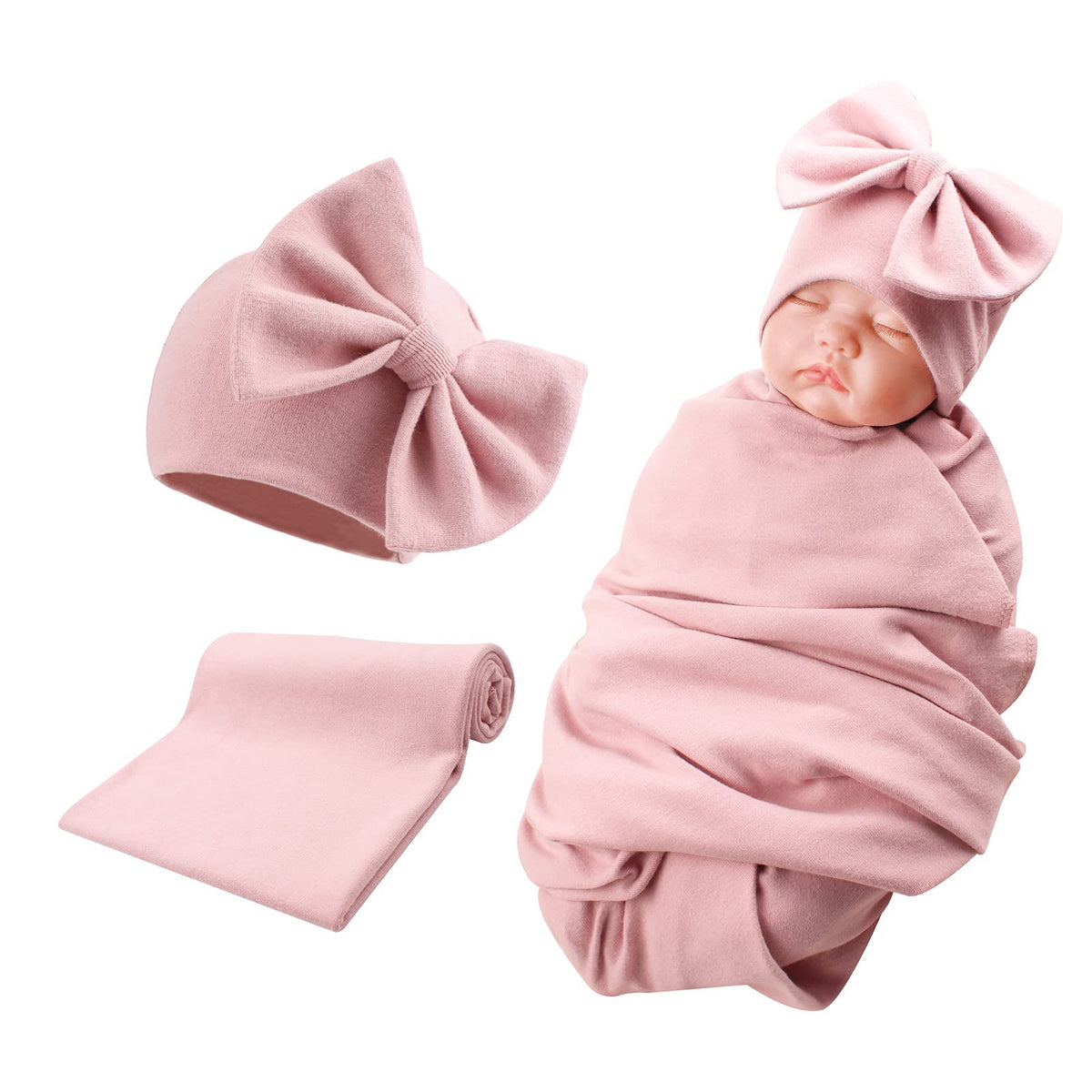 Bamery Newborn Baby Girl Hat Cotton Baby Bow Beanie Preemie Hats Spring Infant Hats for Girls 0-12 Months (US, Age, Preemie, 4PACK-B)