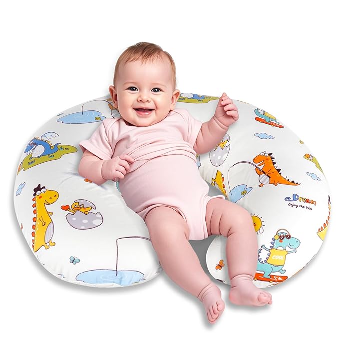 Nursing Pillow, Breastfeeding Pillows with Standard Size Removable Cover, Breast Feeding Pillow with Breathable Filling, Ergonomic Nursing Essentials for Bottle and Breastfeeding- Dinosaurs