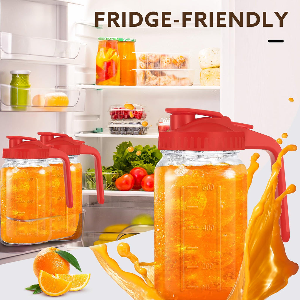Mihlapi Glass Pitcher with Lid, 64 OZ Mason Jar Pitcher Double Leak Proof, 2 Quart Breast Milk Storage Containers for Fridge, Wide Mouth Glass Jar for Sun Tea, Juice, Cold Brew Coffee