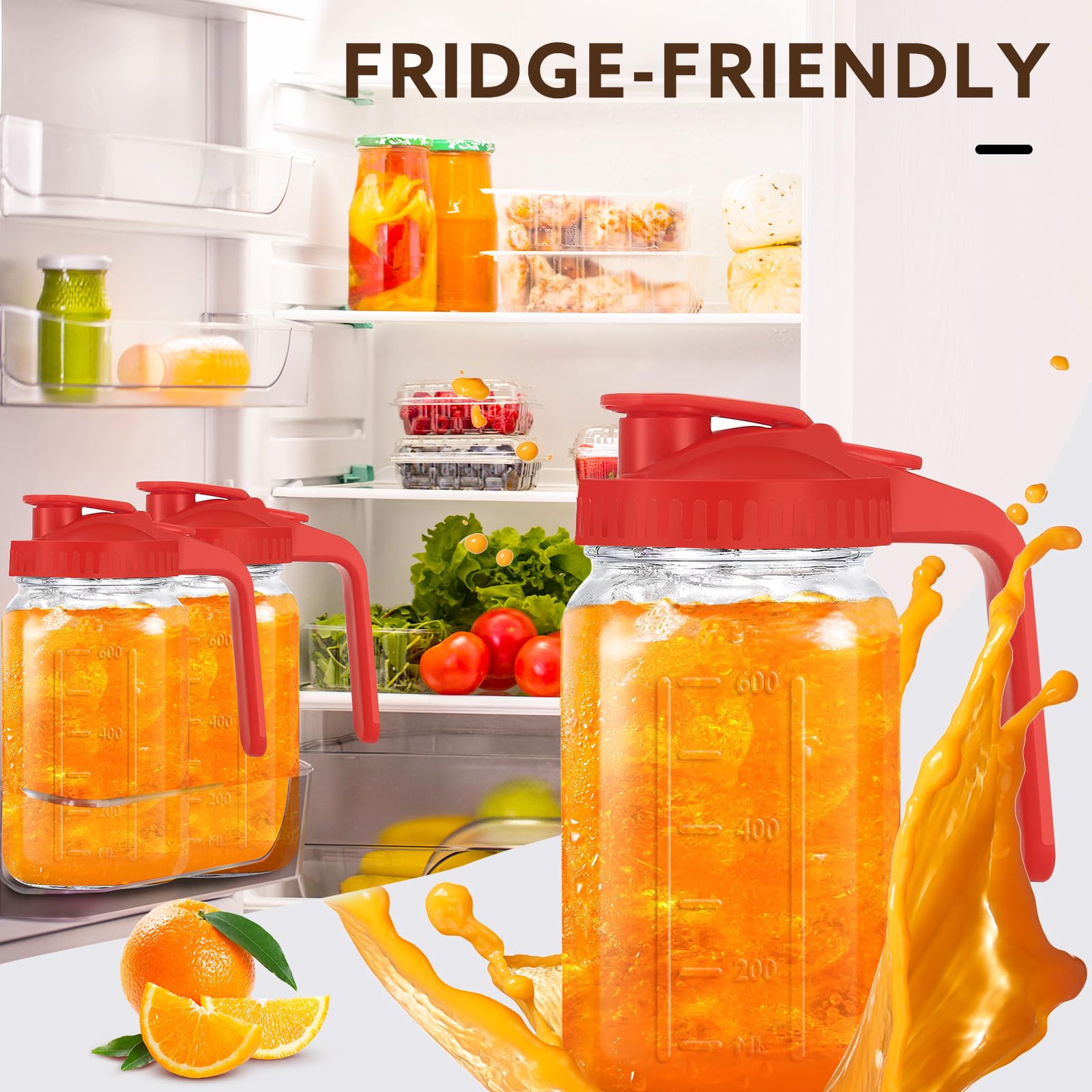 Mihlapi Glass Pitcher with Lid, 64 OZ Mason Jar Pitcher Double Leak Proof, 2 Quart Breast Milk Storage Containers for Fridge, Wide Mouth Glass Jar for Sun Tea, Juice, Cold Brew Coffee