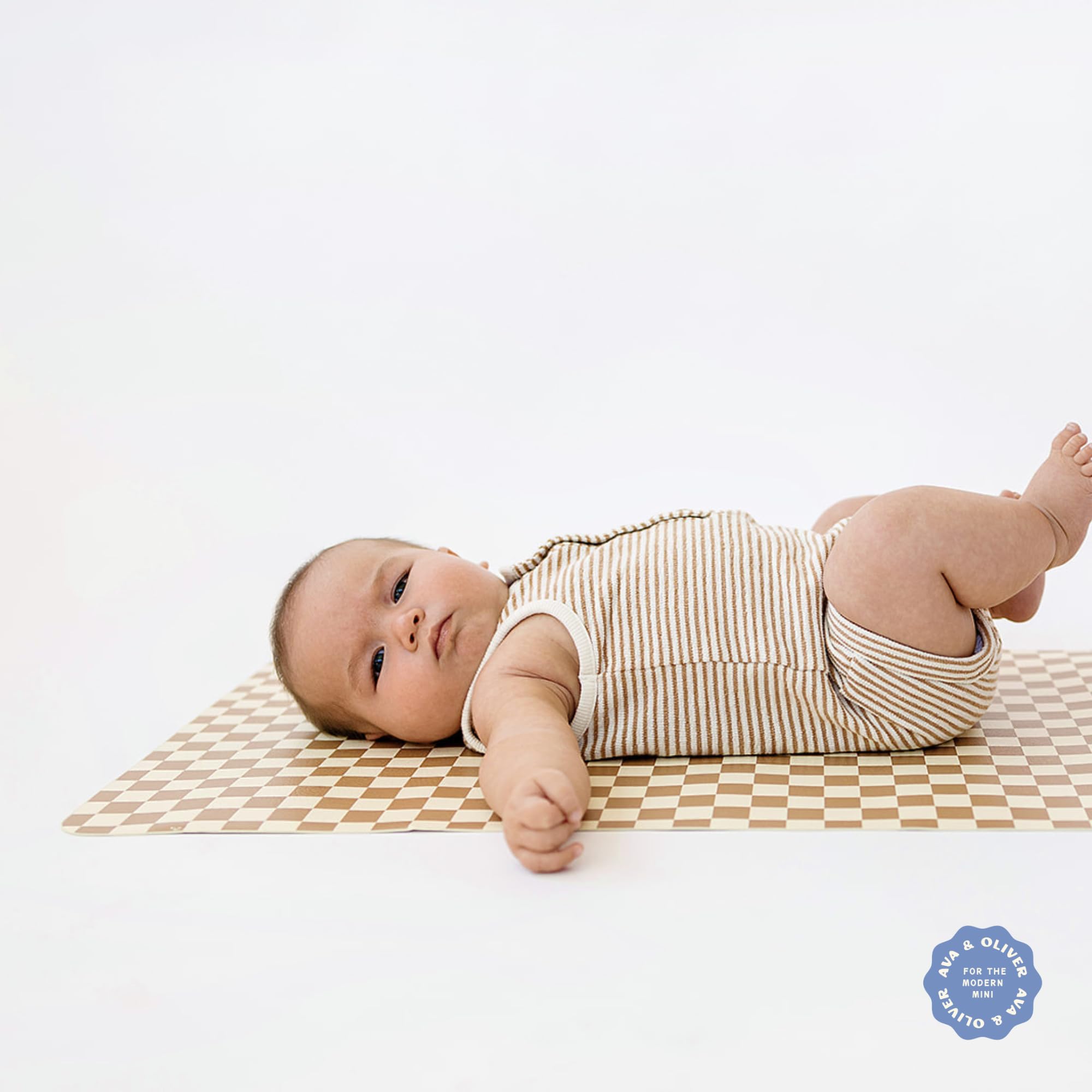 Vegan Leather Baby Changing Mat 16x30in, Wipeable, Foldable, Mocha Checker