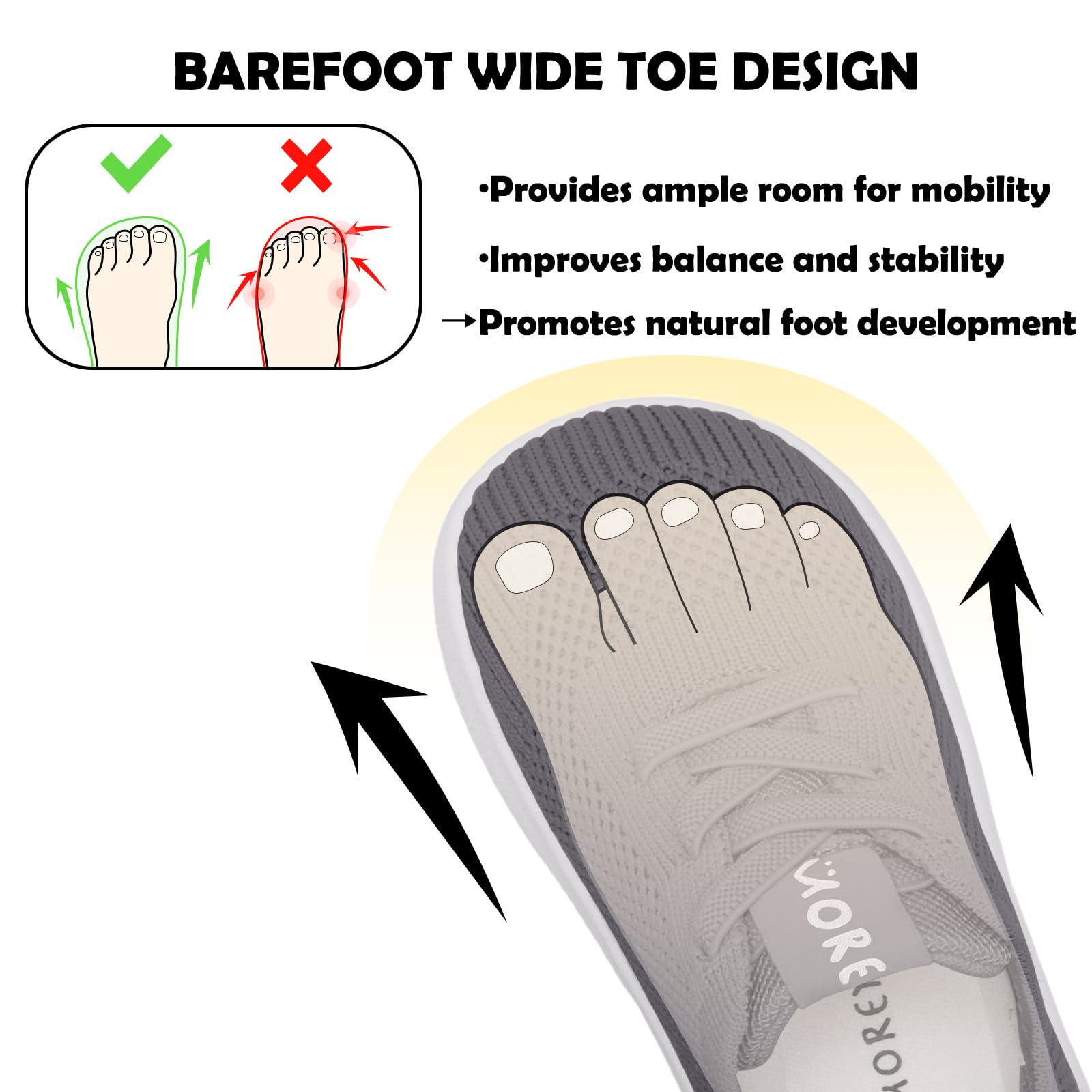 MORENDL Toddler Wide Toe Box Barefoot Shoes Baby First Walking Shoes Boys Girls Non-Slip Zero Drop Minimalist Sneakers Mid Grey 15-18 Months