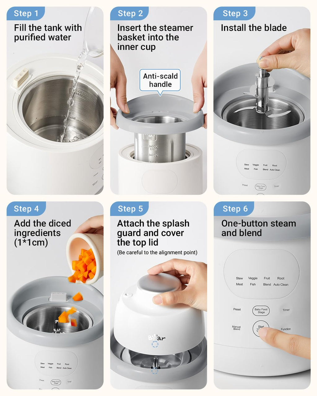 Bear Stainless Steel Baby Food Maker Processor, NutriEase 3-Stage Texture