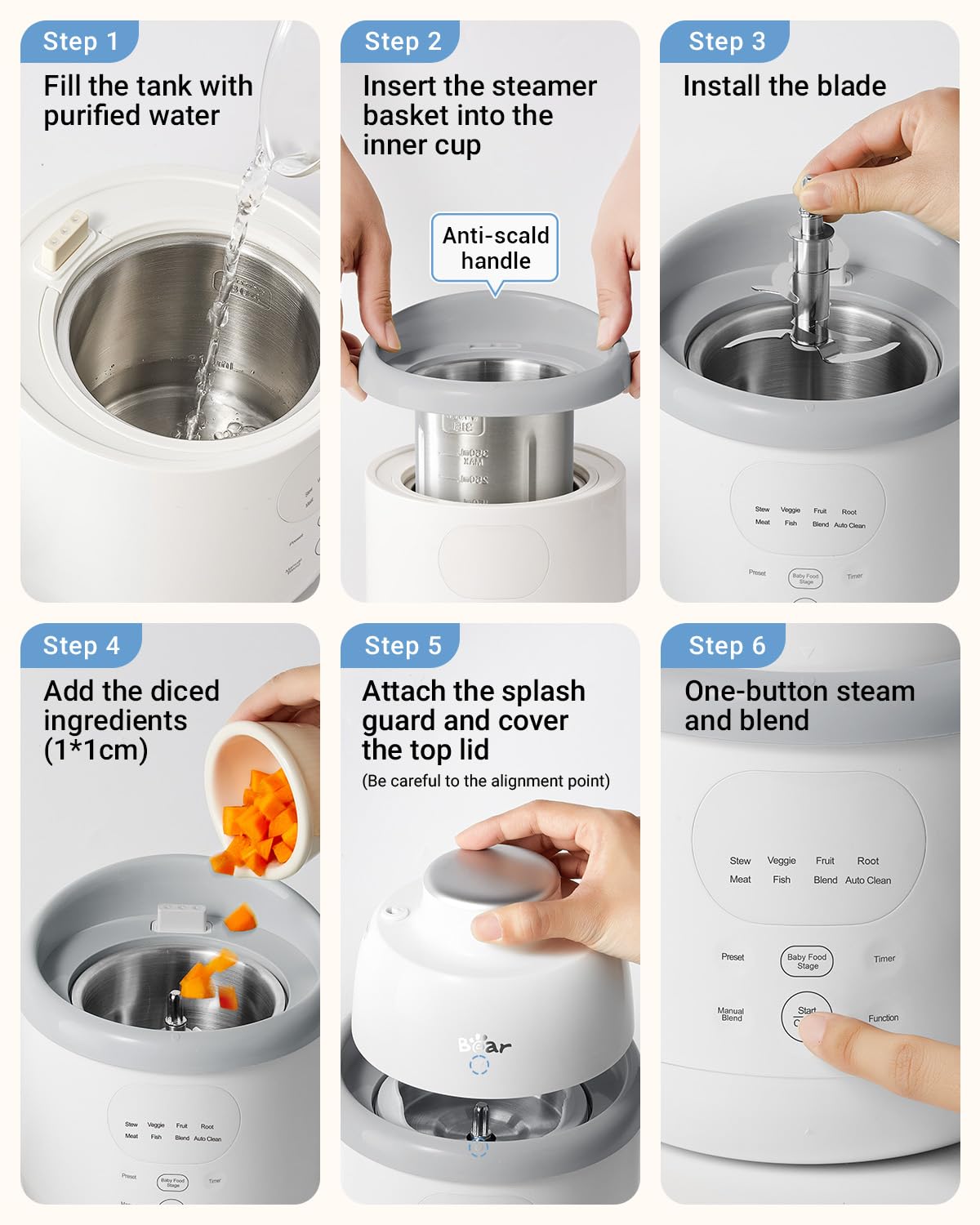 Bear Stainless Steel Baby Food Maker Processor, NutriEase 3-Stage Texture