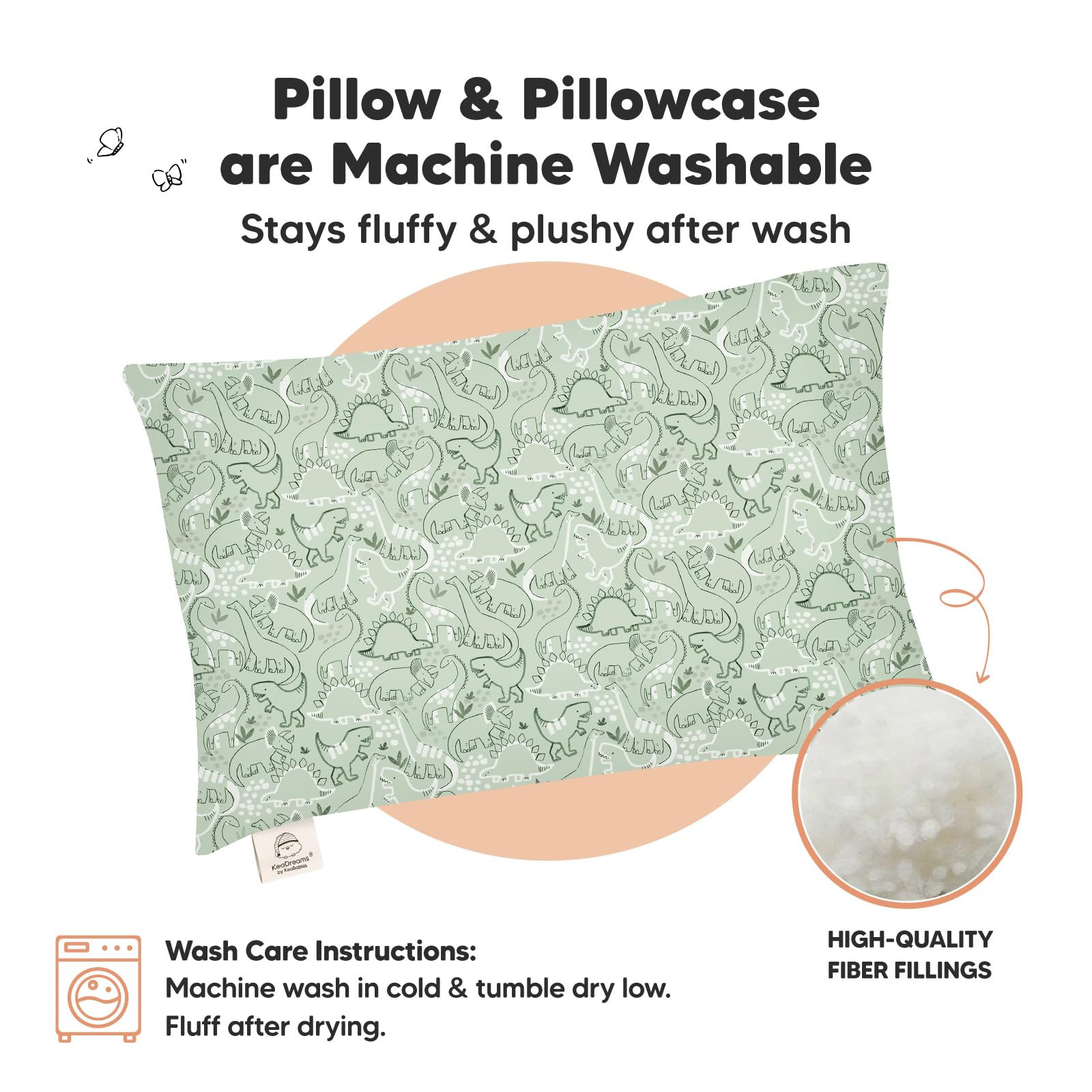 Toddler Pillow with Pillowcase, 13x18 My Little Dreamy Pillow (DinoDood)