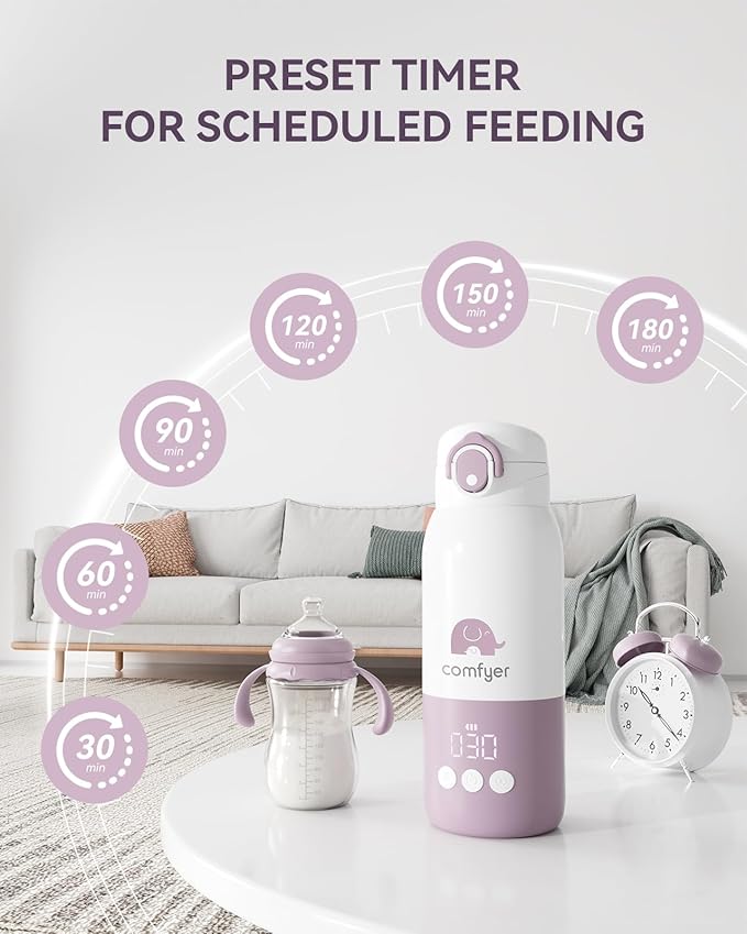 Portable Baby Bottle Warmer for Travel, Portable Milk Warmer with Fast Heating & Long Battery Life, Instant Breast Milk, Formula/Water Bottle with 12 Ounces Big Capacity, Baby Flask for Vehicle