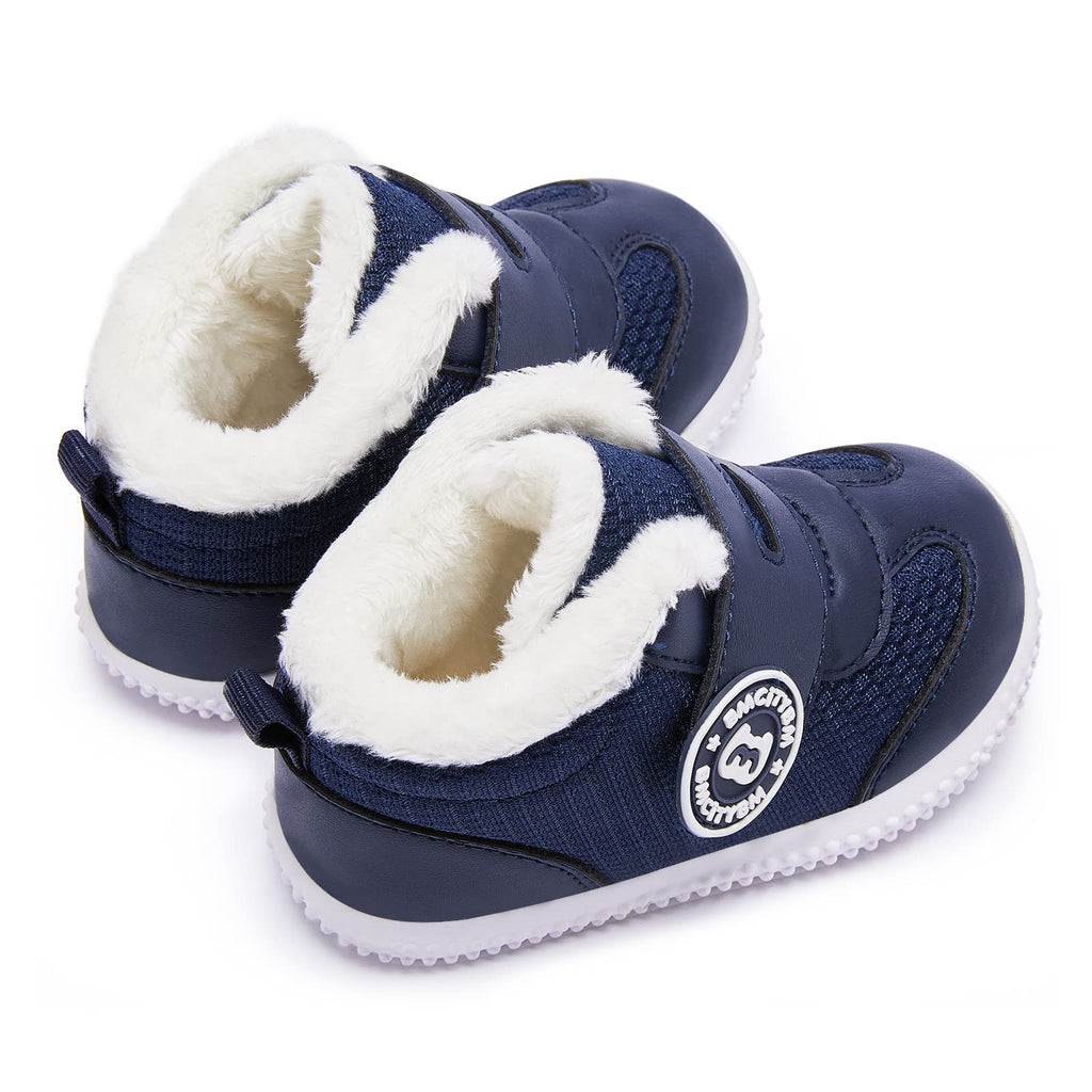 BMCiTYBM Baby Boy Girl Boots Winter Warm Snow Boots Lightweight Walking Shoes Infant First Walkers 6 9 12 18 24 Months Navy Blue 12-18 Months