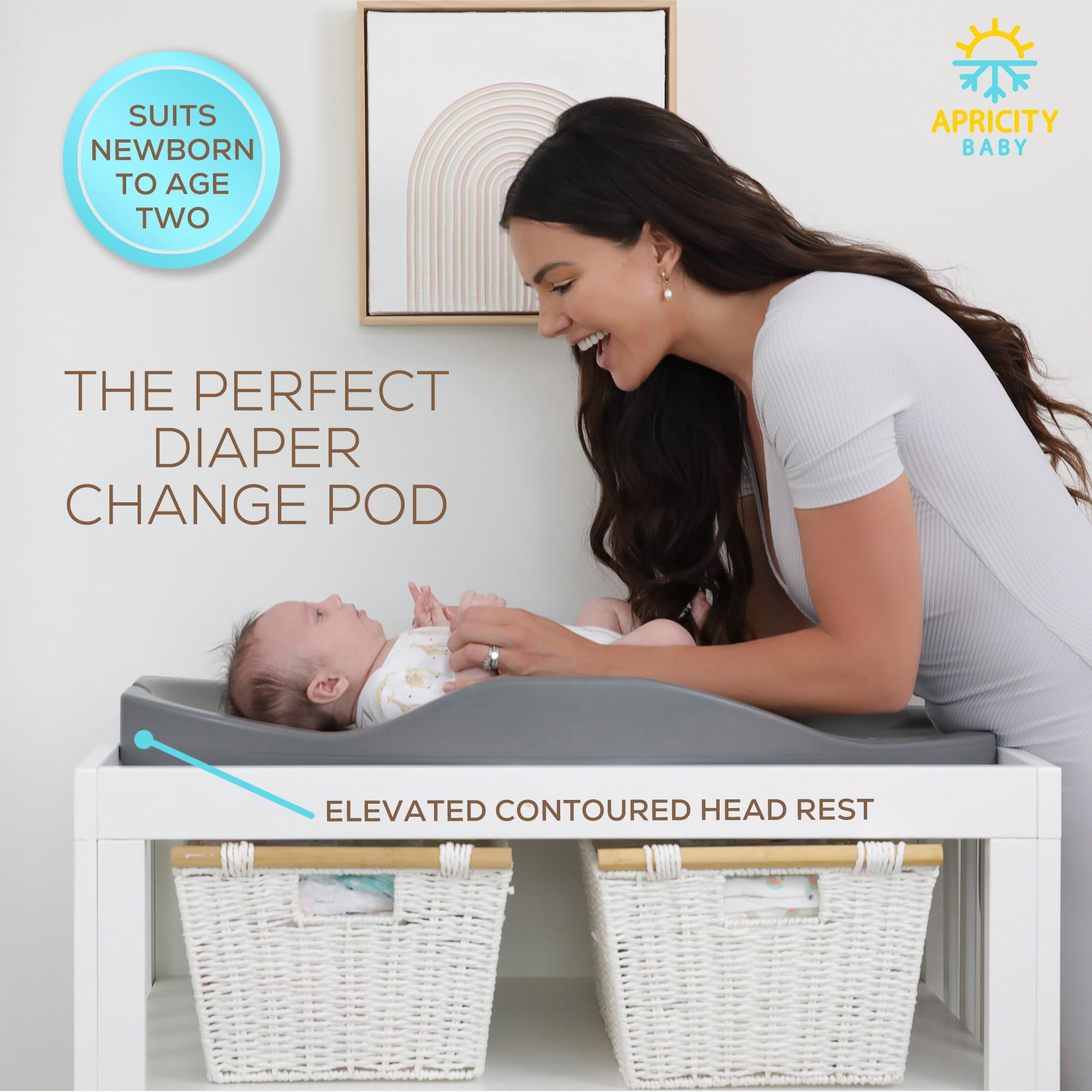 Apricity Baby Diaper Changing Pad – Waterproof Wipe-Clean Foam Changing Mat with Raised Sides, Non-Slip Base & Portable Design, Extra-Large 31.5” × 19.7” for Newborn to Toddler (Grey)