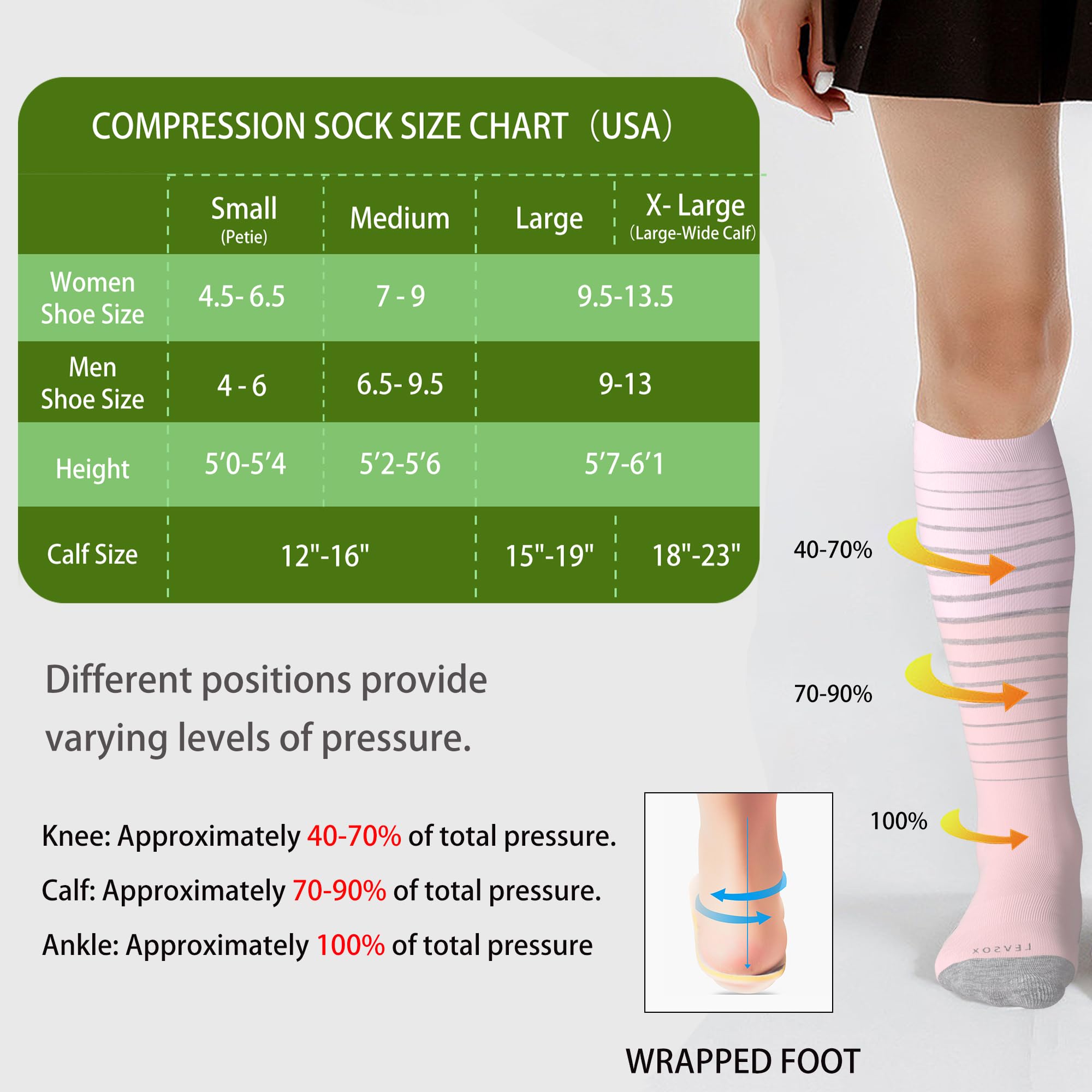 LEVSOX Viscose Made from Bamboo Compression Socks for Pregnant Women 20-30 mmHg Knee High Cute Funny Mens Supports Socks for Nurses, Medical, Travel and Flight, Stripe