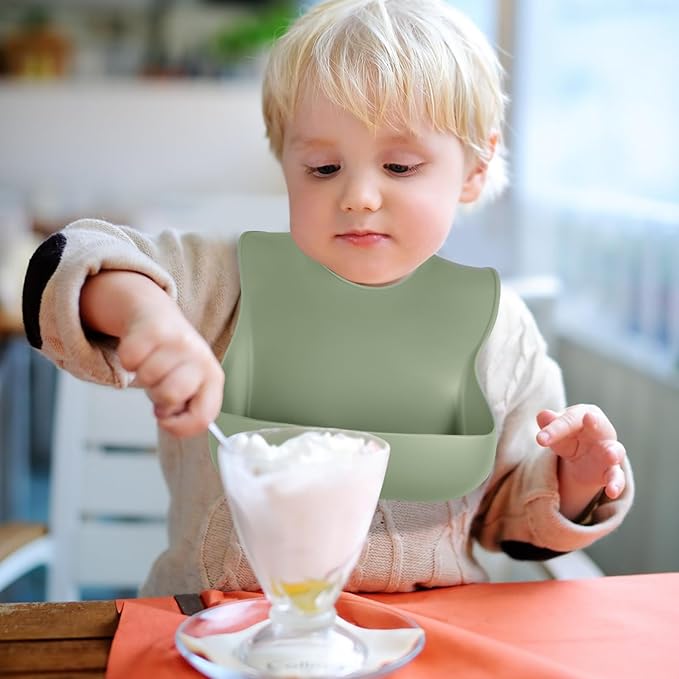 Silicone Bibs for Babies Toddler Set of 3, BPA Free, Soft Adjustable Waterproof Bibs for Feeding Essentials